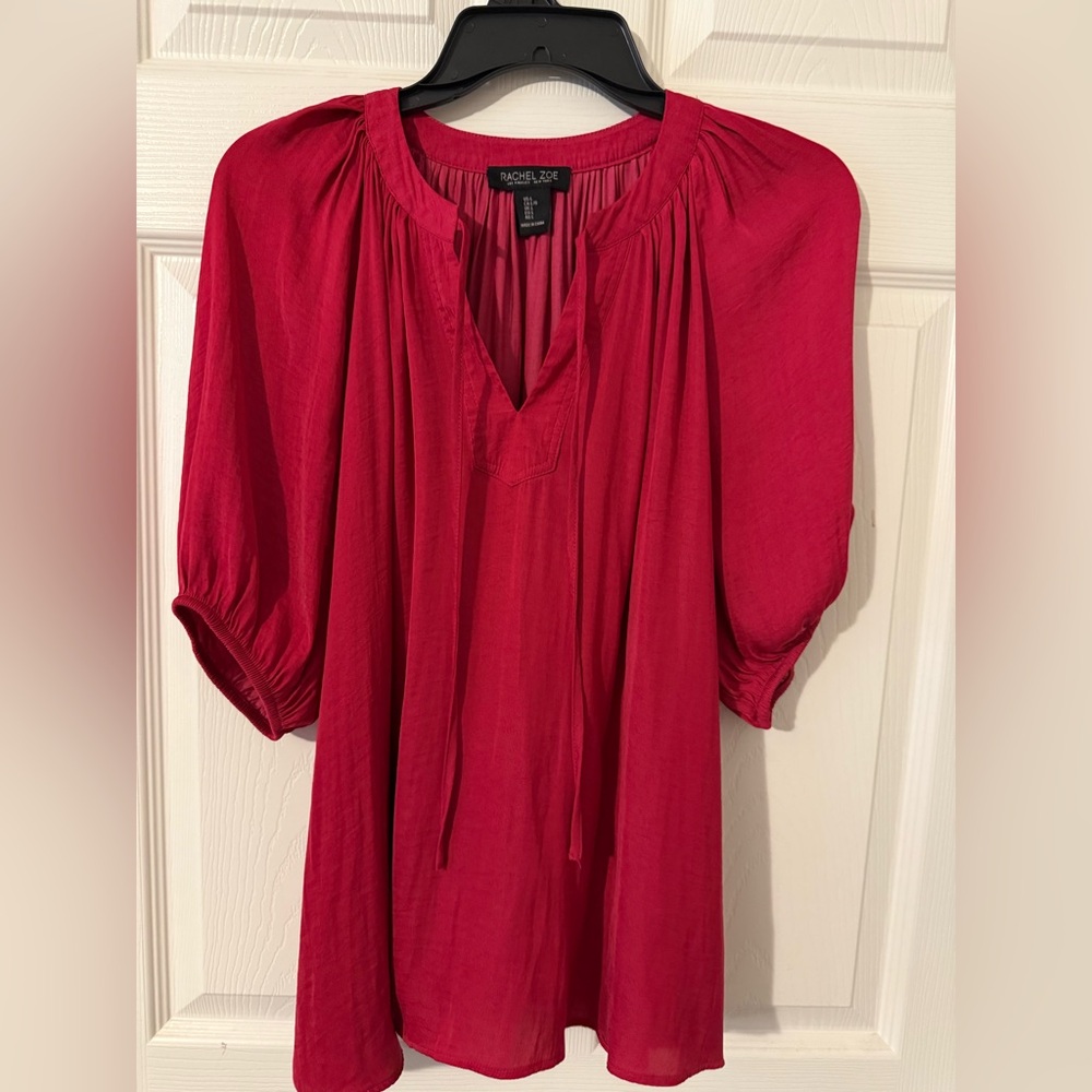 Rachel Zoe Red Puff Sleeve Blouse Relaxed Fit